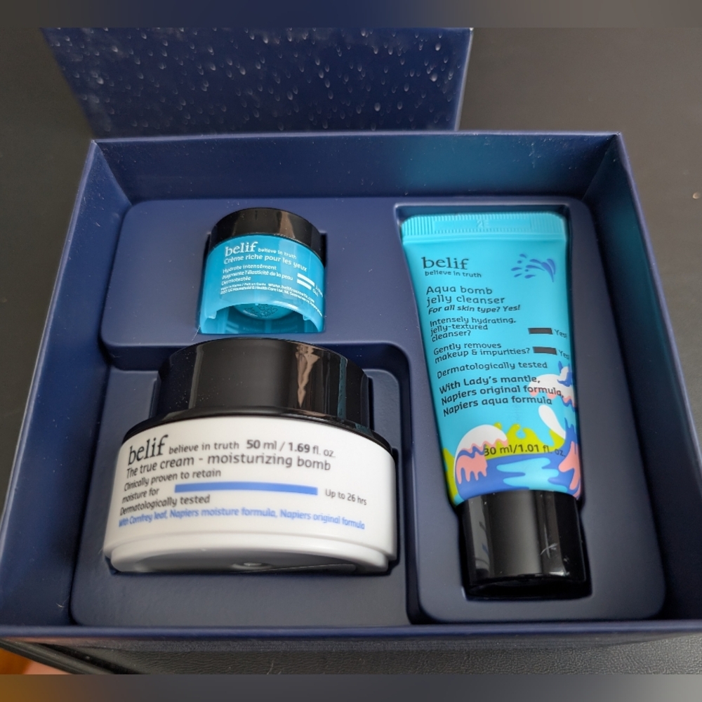 Skincare Set with Blue and White Packaging